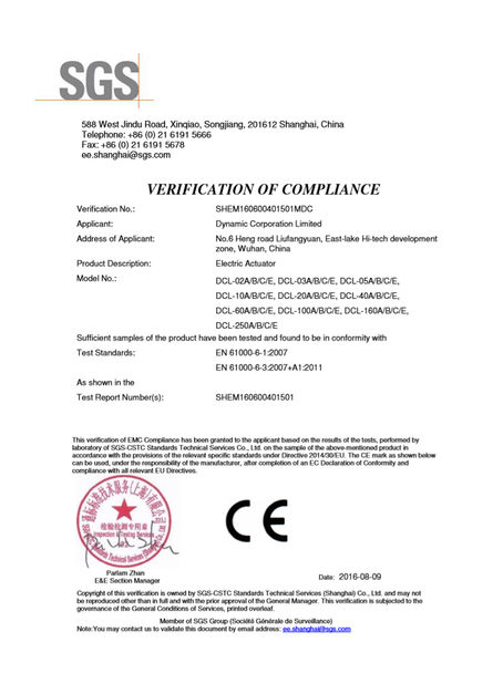 Cina Dynamic Corporation Limited Sertifikasi